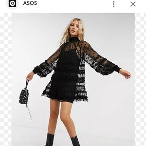 ❌Sold❌ Like New Topshop Mesh Mini Dress in Black Star Print Size 2